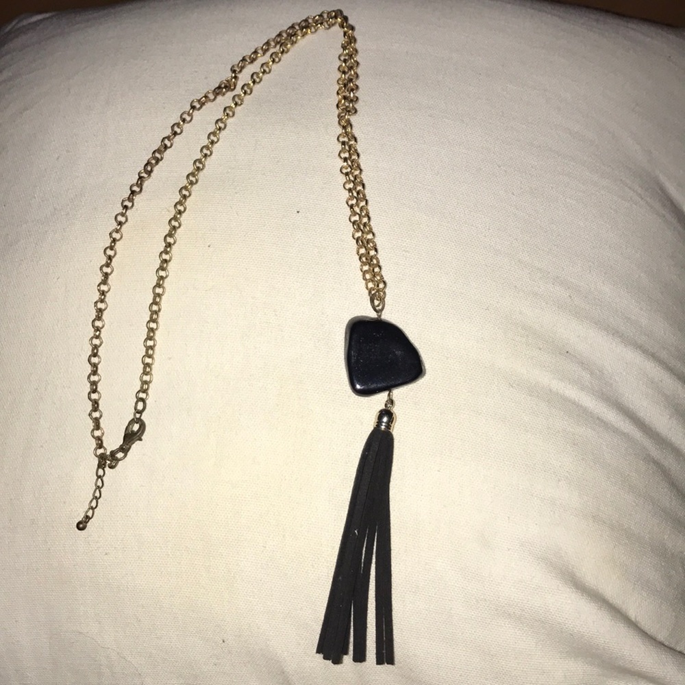 Longer Gold Style Necklace w/ Black Pendant